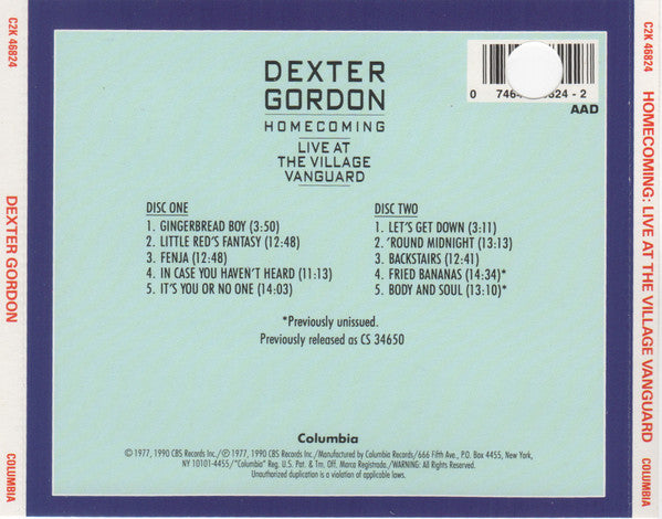 Dexter Gordon - Homecoming - Live At The Village Vanguard (CD) (2 CD) Image