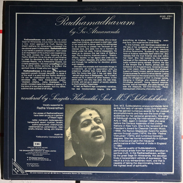 M.S. Subbulakshmi - Radhamadhavam (Vinyl) Image