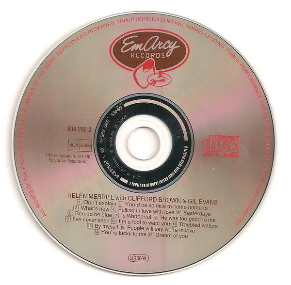 Helen Merrill, Gil Evans & Clifford Brown - Helen Merrill With Clifford Brown & Gil Evans (CD) Image
