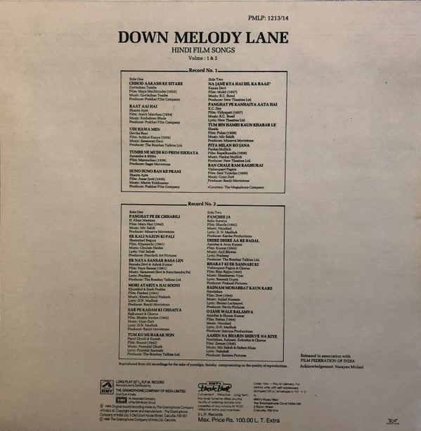 Various - Down Melody Lane (Hindi Film Songs) Vol. 1 & 2 (Vinyl) (2)