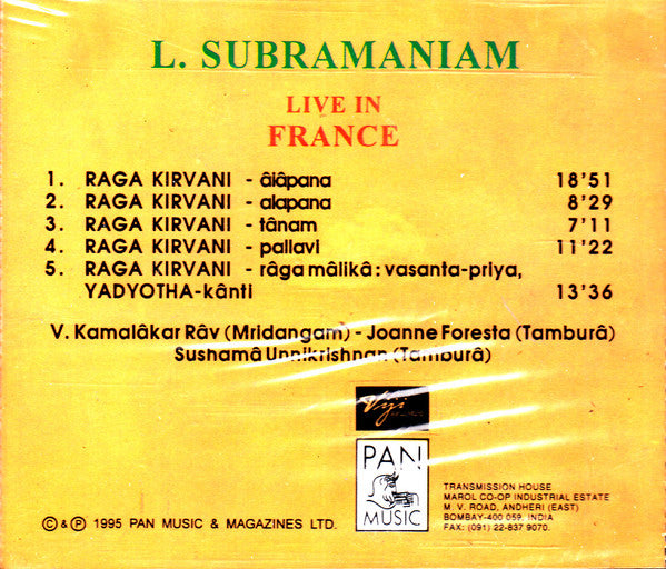 L. Subramaniam - Live In France (CD) Image