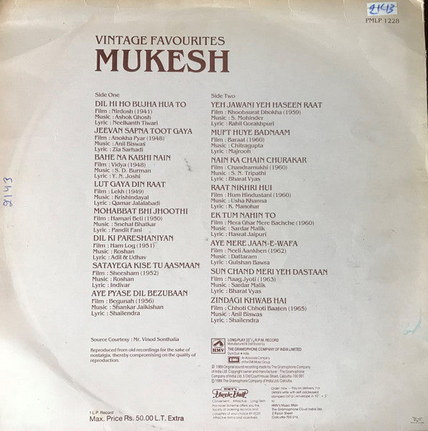 Mukesh - Vintage Favourites-Mukesh (Vinyl) Image