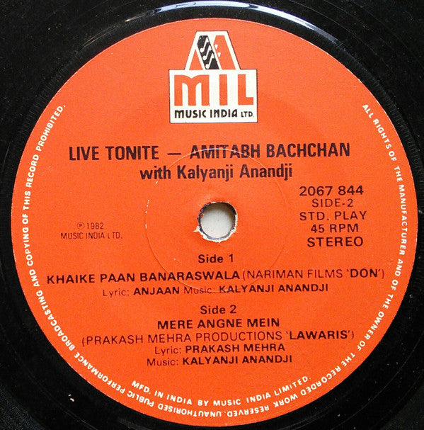 Amitabh Bachchan with Kalyanji-Anandji - Live Tonite Amitabh Bachchan (45-RPM)