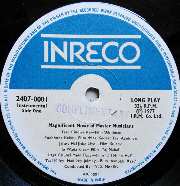 Y. S. Moolky - Magnificient Music Of Master Musicians (Vinyl) Image