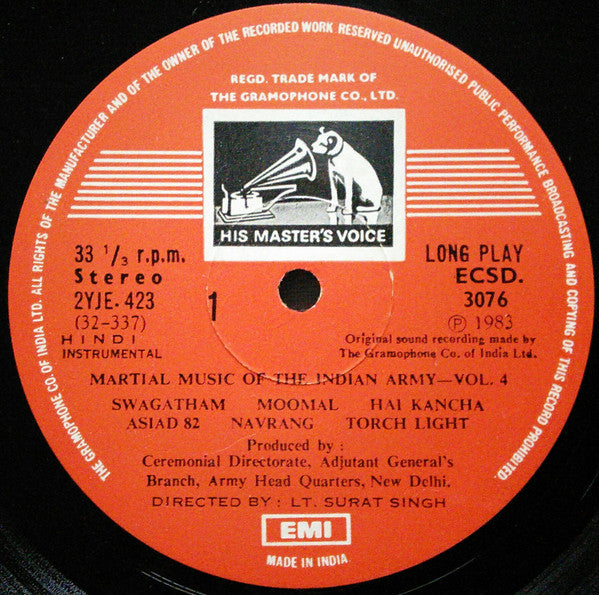 Various - Martial Music Of The Indian Army - Vol. 4 (Vinyl)