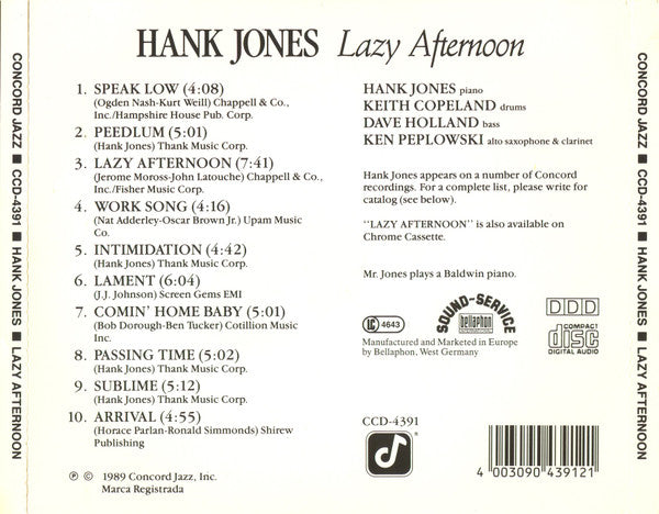 Hank Jones - Lazy Afternoon (CD) Image