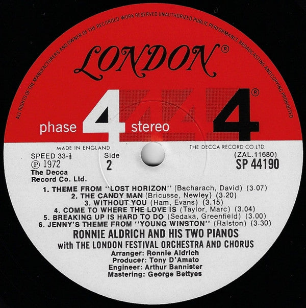 Ronnie Aldrich And His Two Pianos With London Festival Orchestra, The And London Festival Chorus, The - Come To Where The Love Is (Vinyl) Image