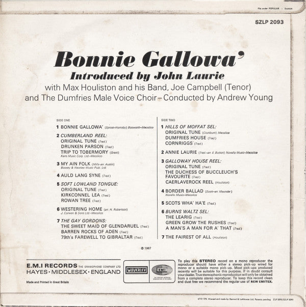 Max Houliston & His Band, Joe Campbell (11) And Dumfries Male Voice Choir Conducted By Andrew Young (14) - Bonnie Gallowa' (Introduced By John Laurie) (Vinyl)