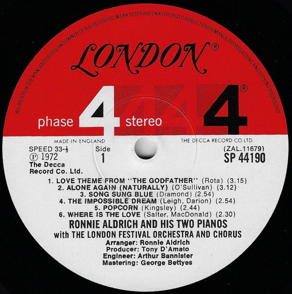 Ronnie Aldrich And His Two Pianos With London Festival Orchestra, The And London Festival Chorus, The - Come To Where The Love Is (Vinyl) Image