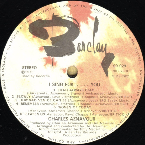 Charles Aznavour - I Sing For... You (Vinyl)