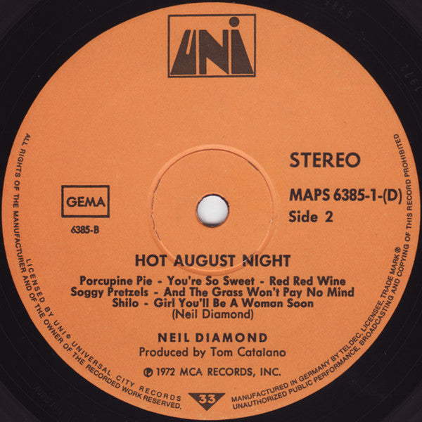 Neil Diamond - Hot August Night (Vinyl) (2 LP) Image