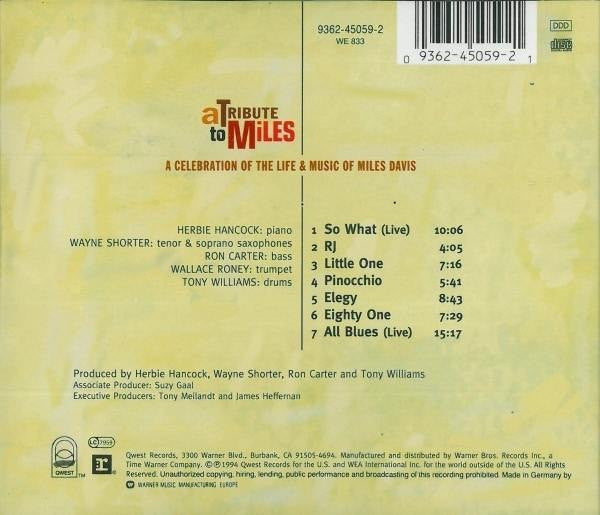 Herbie Hancock, Wayne Shorter, Ron Carter, Wallace Roney, Anthony Williams - A Tribute To Miles (CD) Image