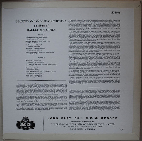 Mantovani And His Orchestra - An Album Of Ballet Melodies (Vinyl) Image