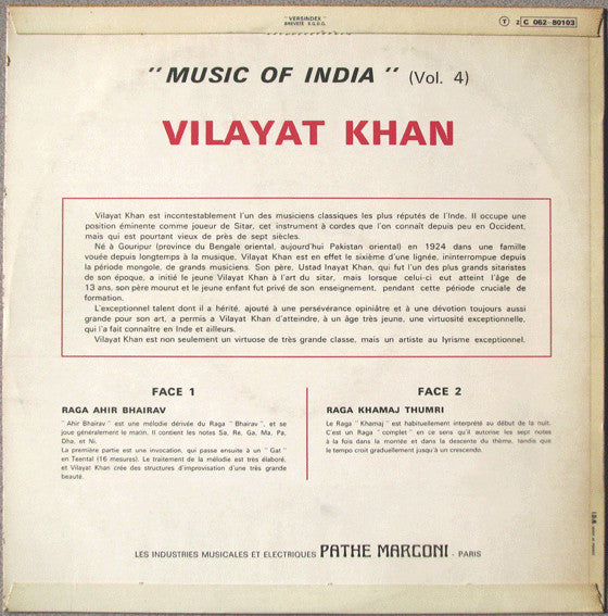 Vilayat Khan - Music Of India Vol. 4 (Vinyl) Image