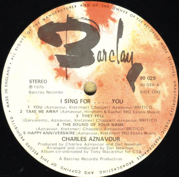 Charles Aznavour - I Sing For... You (Vinyl)