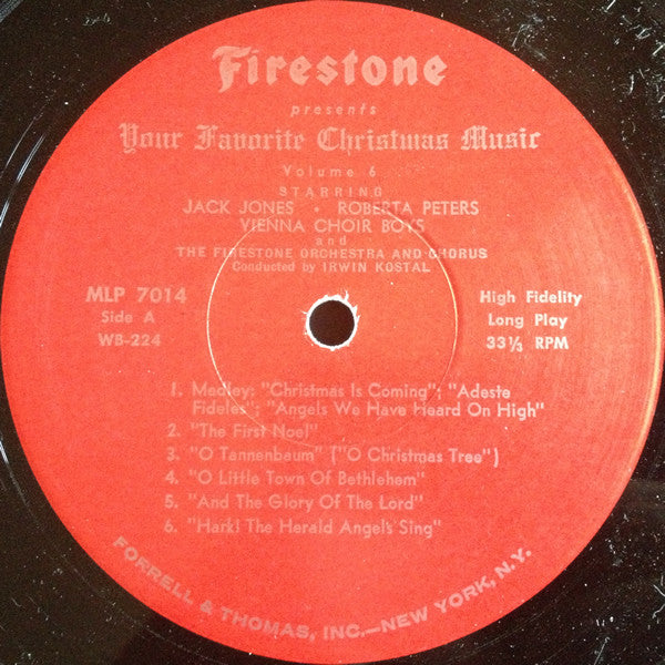 Jack Jones • Roberta Peters • Die Wiener Sängerknaben With Irwin Kostal Conducting Firestone Orchestra And Chorus, The - Firestone Presents Your Favorite Christmas Music Volume 6 (Vinyl)