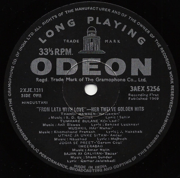 Lata Mangeshkar - From Lata With Love - Her Twelve Golden Hits (Vinyl) Image