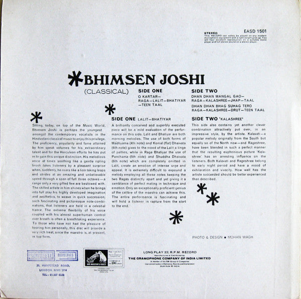 Bhimsen Joshi - Raga Lalit-Bhatiyar / Raga Kalashree (Vinyl)