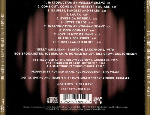 Gerry Mulligan Quartet - The Gerry Mulligan Quartets In Concert (CD)