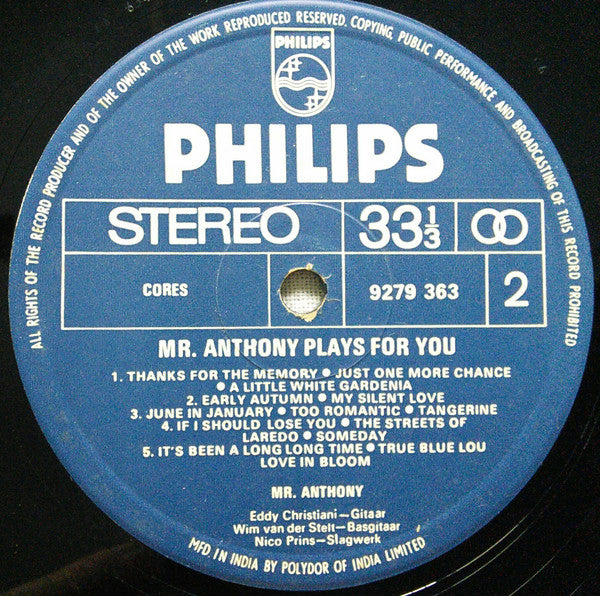 Mr. Anthony - Mr. Anthony Plays For You...Romantic Piano Favourites (Vinyl)