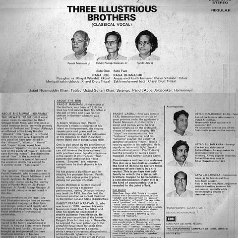 Pandit Maniram Ji, Pandit Pratap Narayan, Pandit Jasraj - Three Illustrious Brothers (Vinyl)