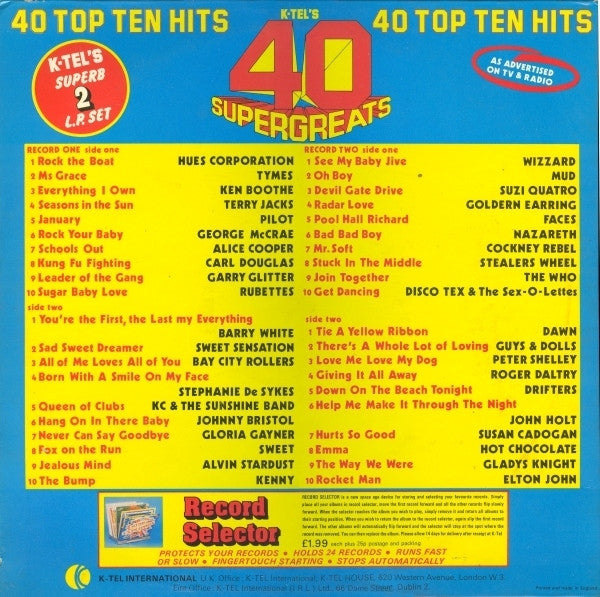 Various - K-Tel's 40 Super Greats (Vinyl) (2 LP) Image