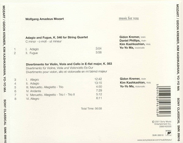 Wolfgang Amadeus Mozart / Gidon Kremer, Kim Kashkashian, Yo-Yo Ma - Mozart (CD)