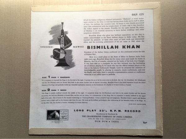 Bismillah Khan - Raga Bageshri / Raga Sohoni (Vinyl) Image