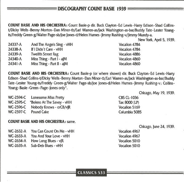 Count Basie Orchestra - 1939 Vol. 2 (CD) Image