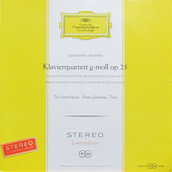 Johannes Brahms, Trio Santoliquido, Bruno Giuranna - Klavier-Quartett g-Moll Op. 25 (Vinyl) Image