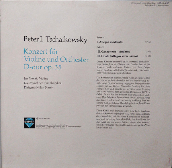 Pyotr Ilyich Tchaikovsky - Konzert FÃ¼r Violine Und Orchester D-Dur Op. 35 (Vinyl) Image