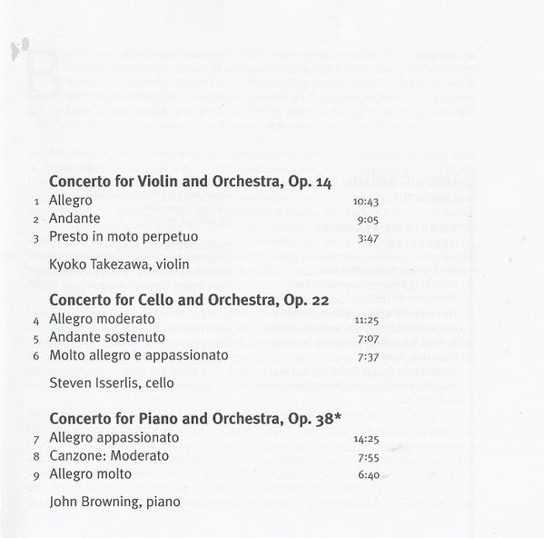 Samuel Barber, Kyoko Takezawa, Steven Isserlis, John Browning (2), Leonard Slatkin, Saint Louis Symphony Orchestra - Violin Concerto / Cello Concerto / Piano Concerto (CD)