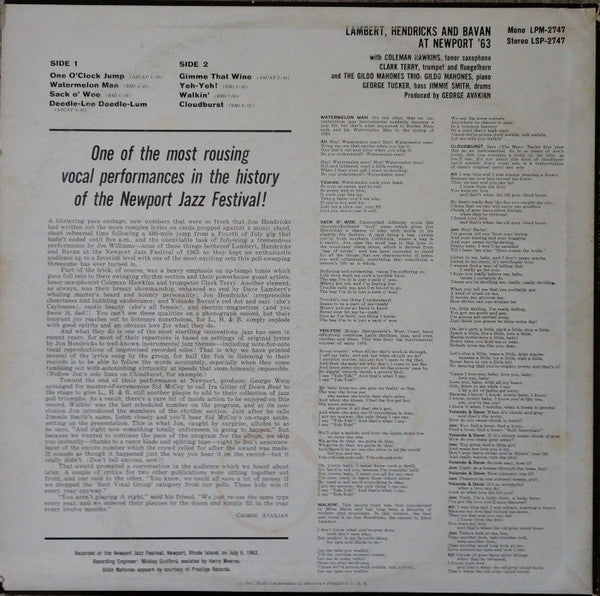 Lambert, Hendricks & Bavan - At Newport '63 (Vinyl)