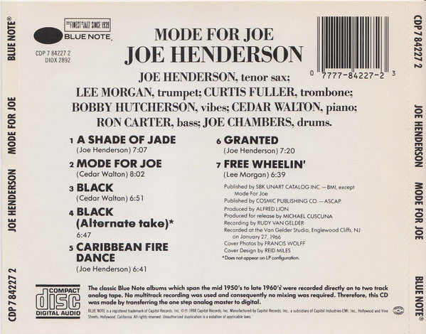 Joe Henderson - Mode For Joe (CD) Image