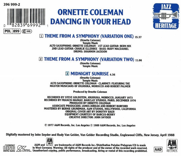 Ornette Coleman Dancing In Your Head (CD) MusicCircle