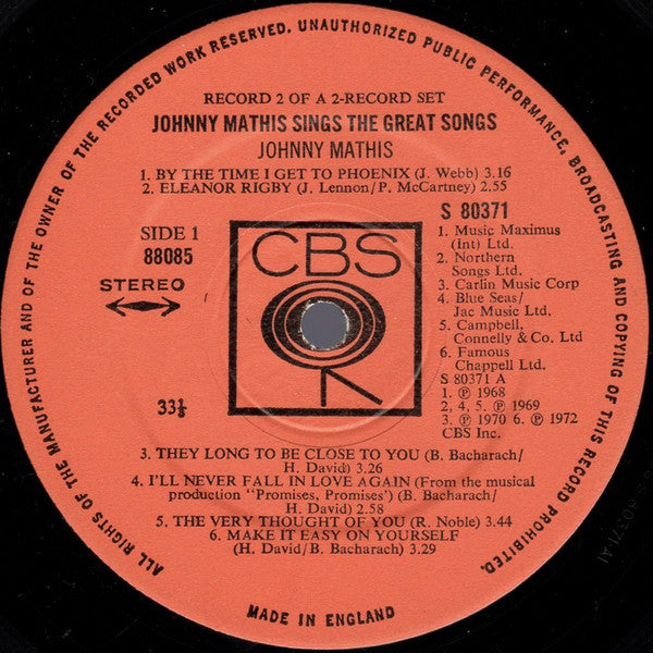 Johnny Mathis - Johnny Mathis Sings The Great Songs (Vinyl) (2 LP) Image