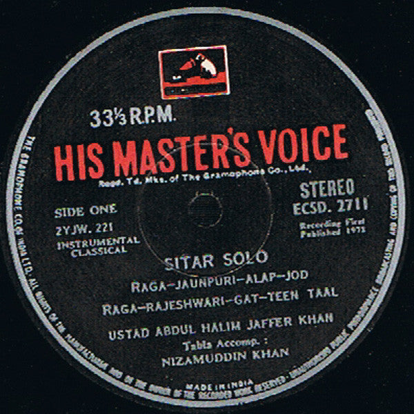 Abdul Halim Jaffer Khan - Sitar Solo (Vinyl) Image