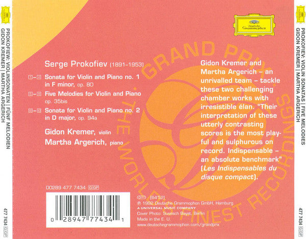 Sergei Prokofiev - Gidon Kremer, Martha Argerich - Violinsonaten / 5 Melodien (CD)