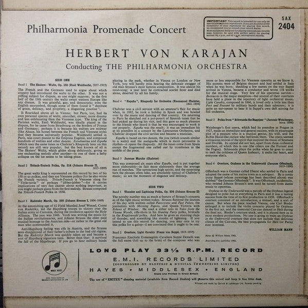 Herbert Von Karajan - Philharmonia Promenade Concert (Vinyl) Image