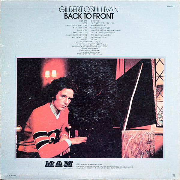 Gilbert O'Sullivan - Back To Front (Vinyl)