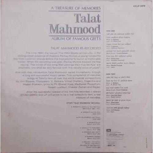 Talat Mahmood - A Treasure Of Memories - Album Of Famous Geets (Vinyl) Image