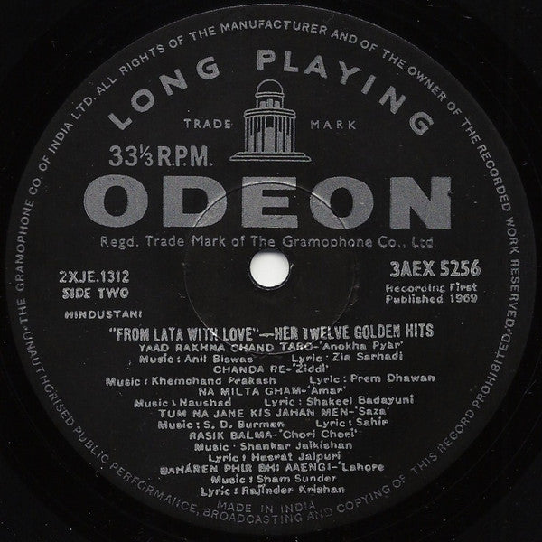 Lata Mangeshkar - From Lata With Love - Her Twelve Golden Hits (Vinyl) Image