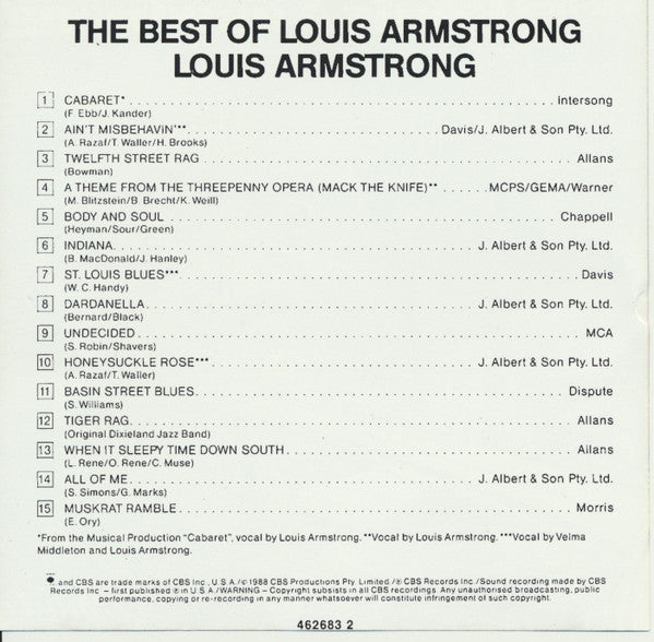 Louis Armstrong - The Best Of Louis Armstrong (CD) Image