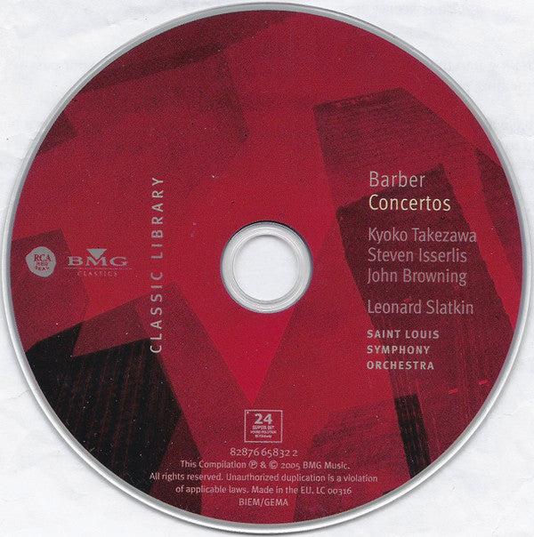 Samuel Barber, Kyoko Takezawa, Steven Isserlis, John Browning (2), Leonard Slatkin, Saint Louis Symphony Orchestra - Violin Concerto / Cello Concerto / Piano Concerto (CD)