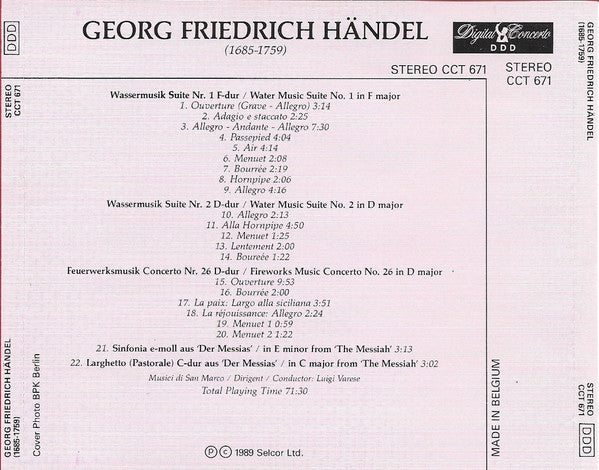 Georg Friedrich HÃ¤ndel - Water Music Suites 1&2 / Firework Music (CD) Image