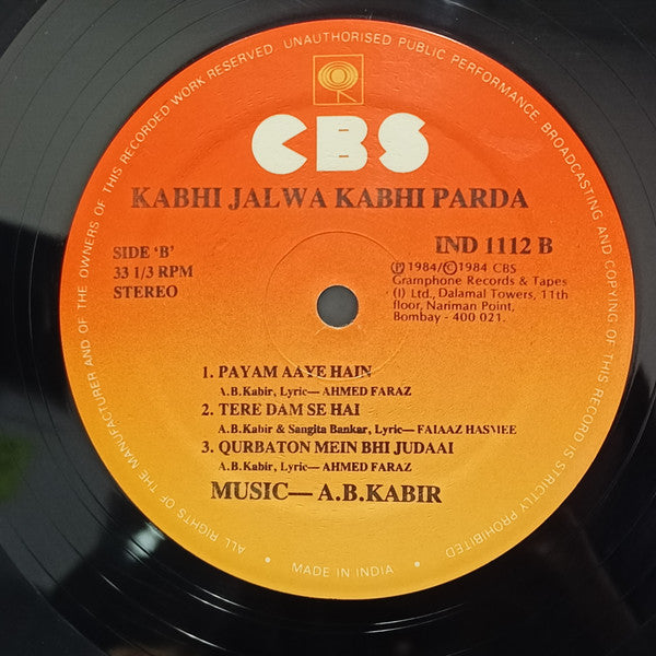 A. B. Kabir, Sangita Banker - Kabhi Jalwa Kabhi Parda (Vinyl) Image