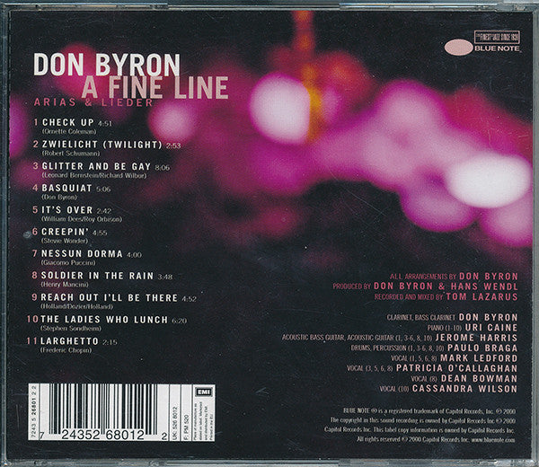 Don Byron - A Fine Line:  Arias & Lieder (CD)