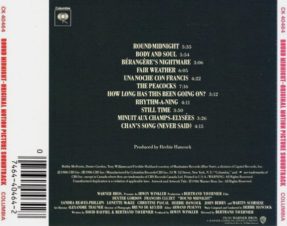 Herbie Hancock - Round Midnight - Original Motion Picture Soundtrack (CD) Image