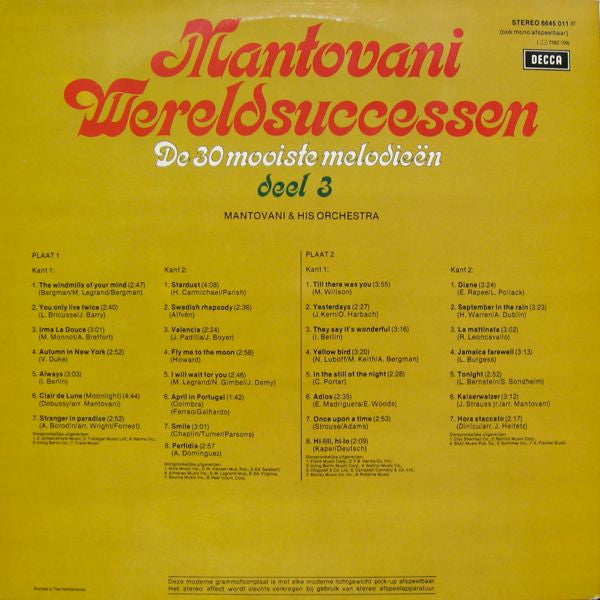 Mantovani - Wereldsuccessen Deel 3 - De 30 Mooiste Melodieën (Vinyl) (2)