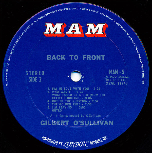 Gilbert O'Sullivan - Back To Front (Vinyl)